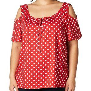 Star Vixen Women's Plus-Size Short Sleeve Cold-Shoulder Peasant Red Dot 2X
